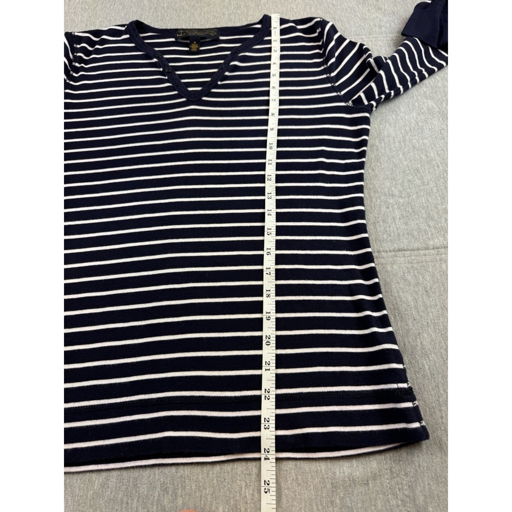 Lauren Ralph Lauren Womens Medium M Henley Striped Long Sleeve Shirt V Neck - Picture 6 of 7